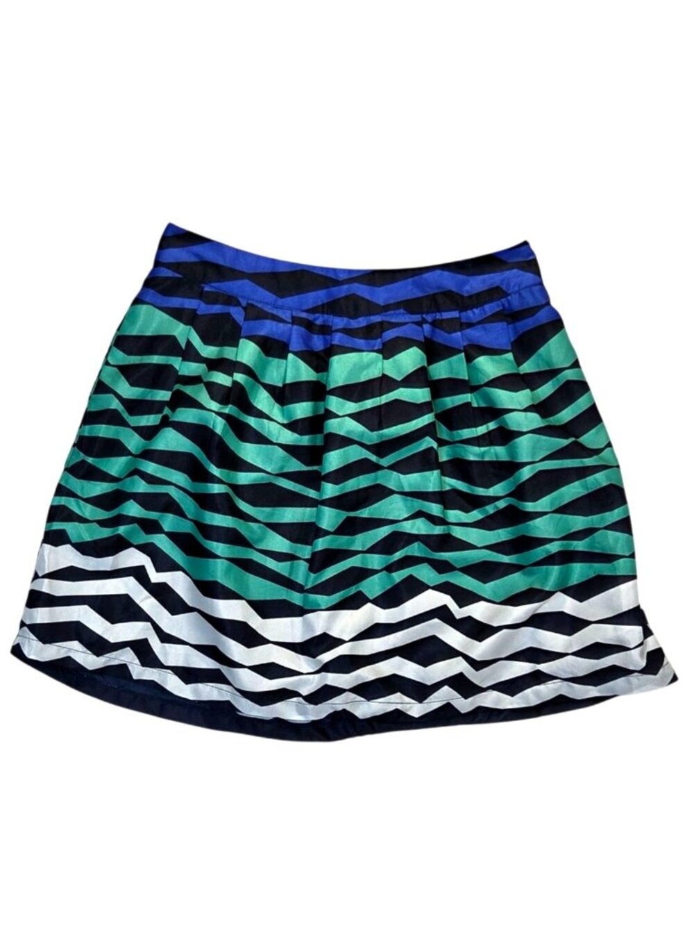 Paraella Blue Black Geometric Striped Pleated A-Line Mini Skirt Size Small